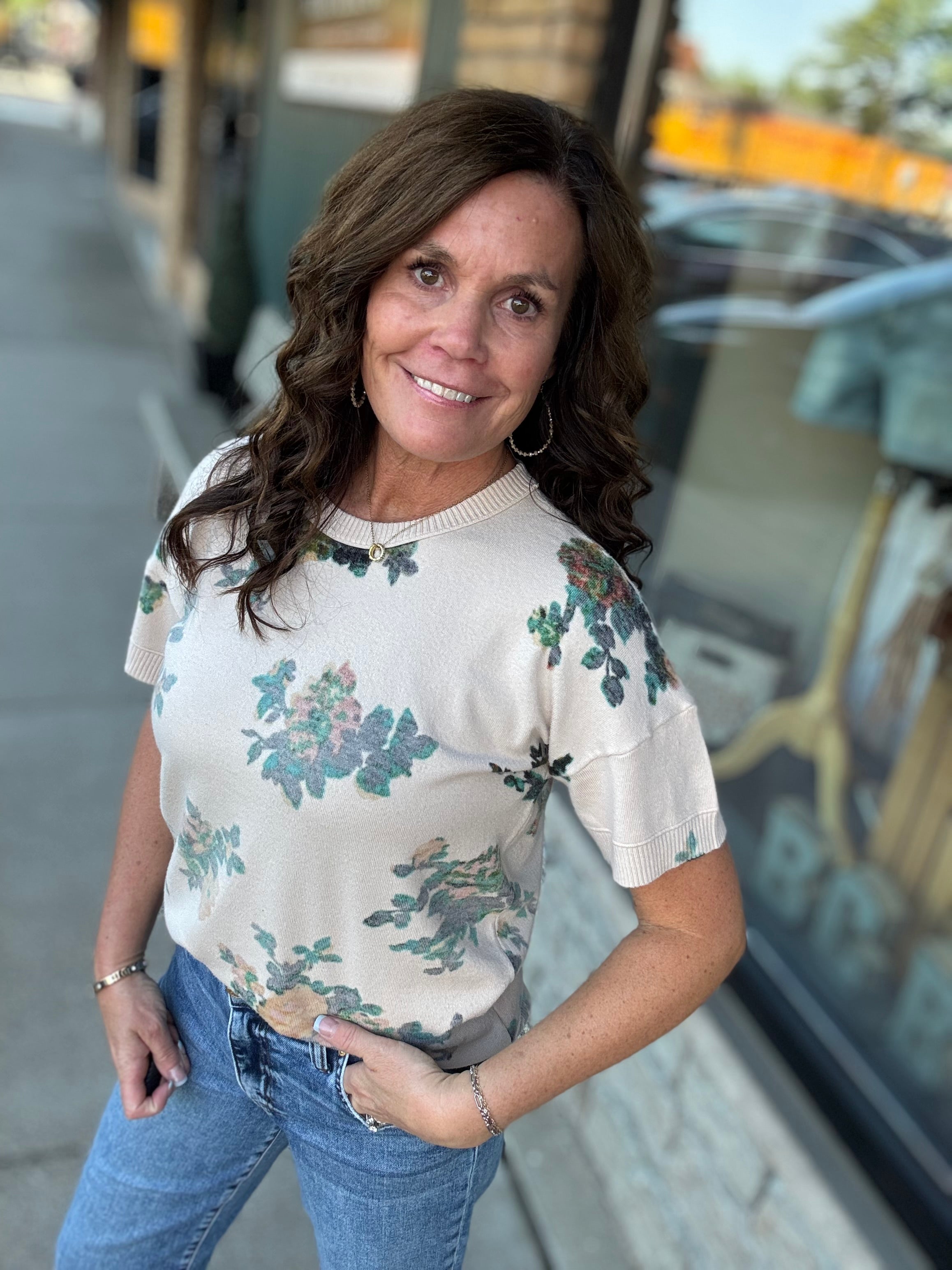 Beige Mutli Short Sleeve Sweater Top - Sweater FATE by LFD