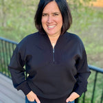 Black Quarter Zip Pullover Tops- Sweaters RAE MODE