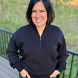 Black Quarter Zip Pullover Tops- Sweaters RAE MODE
