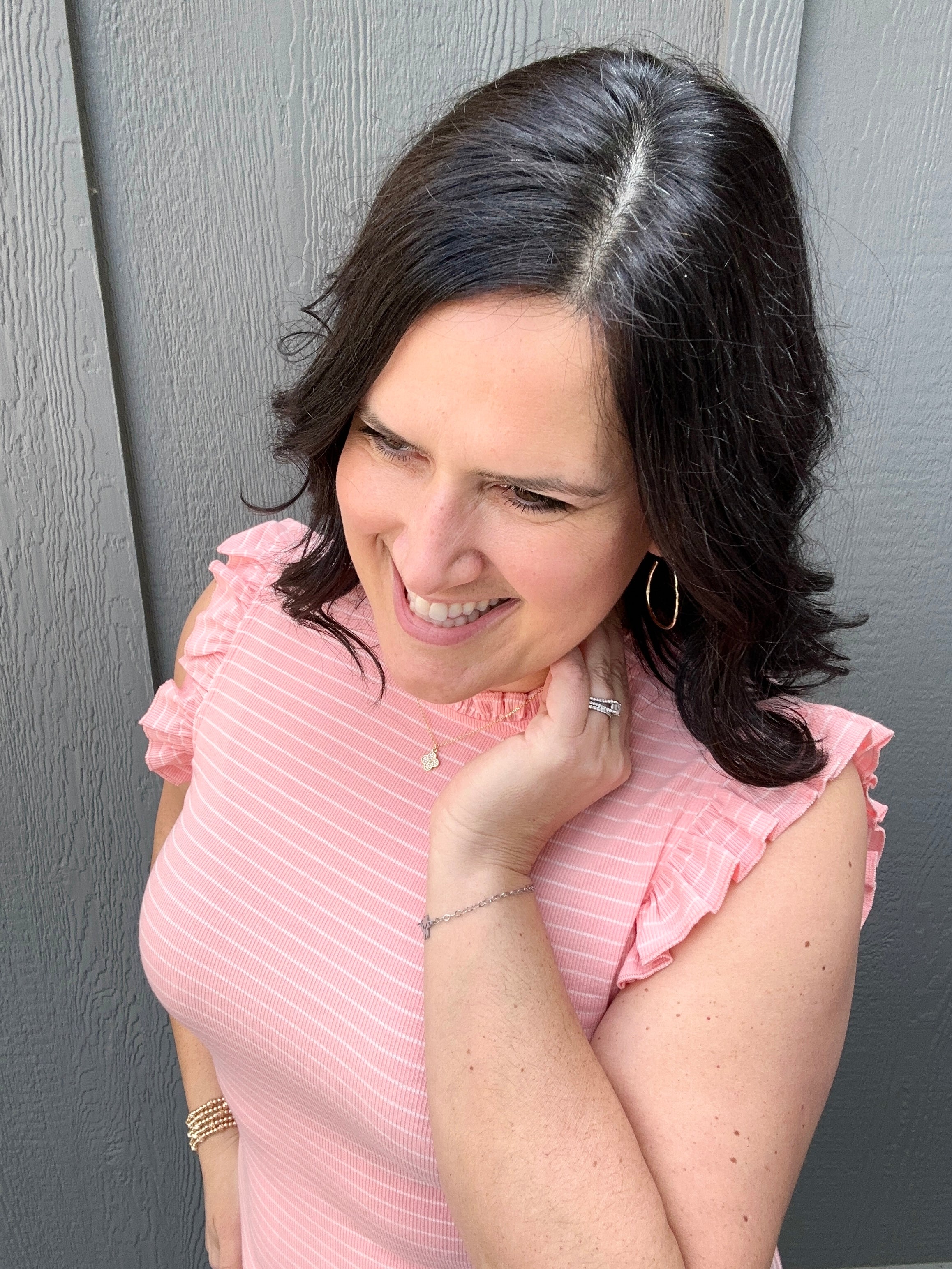 Blush Peach Stripe Ruffle Tank Tops- Tanks DOE & RAE