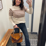 Copper Striped Crew Neck Sweater Top - Sweater STACCATO