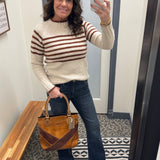 Copper Striped Crew Neck Sweater Top - Sweater STACCATO