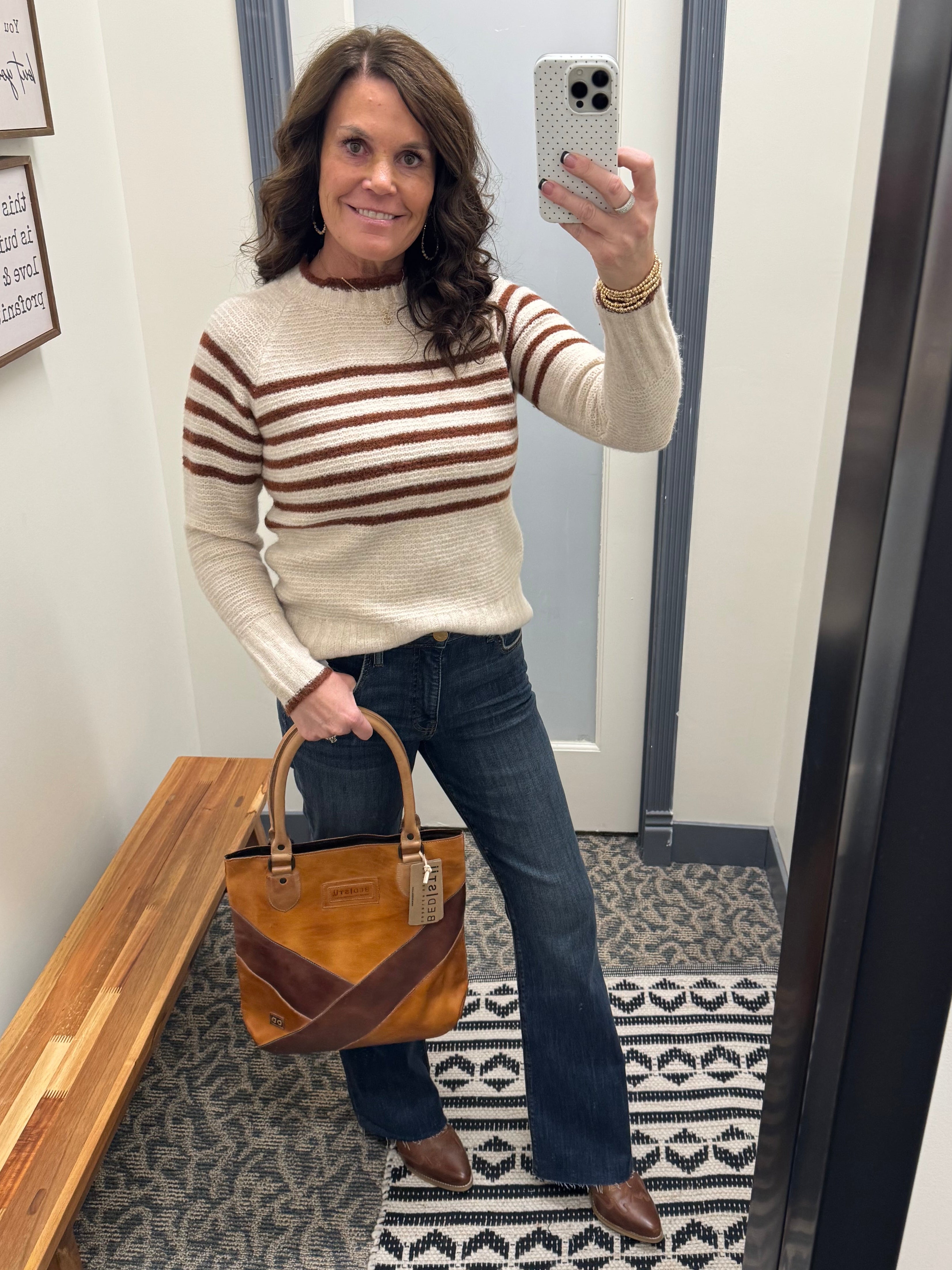 Copper Striped Crew Neck Sweater Top - Sweater STACCATO