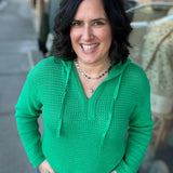 Green Drawstring Knit Hooded Sweater