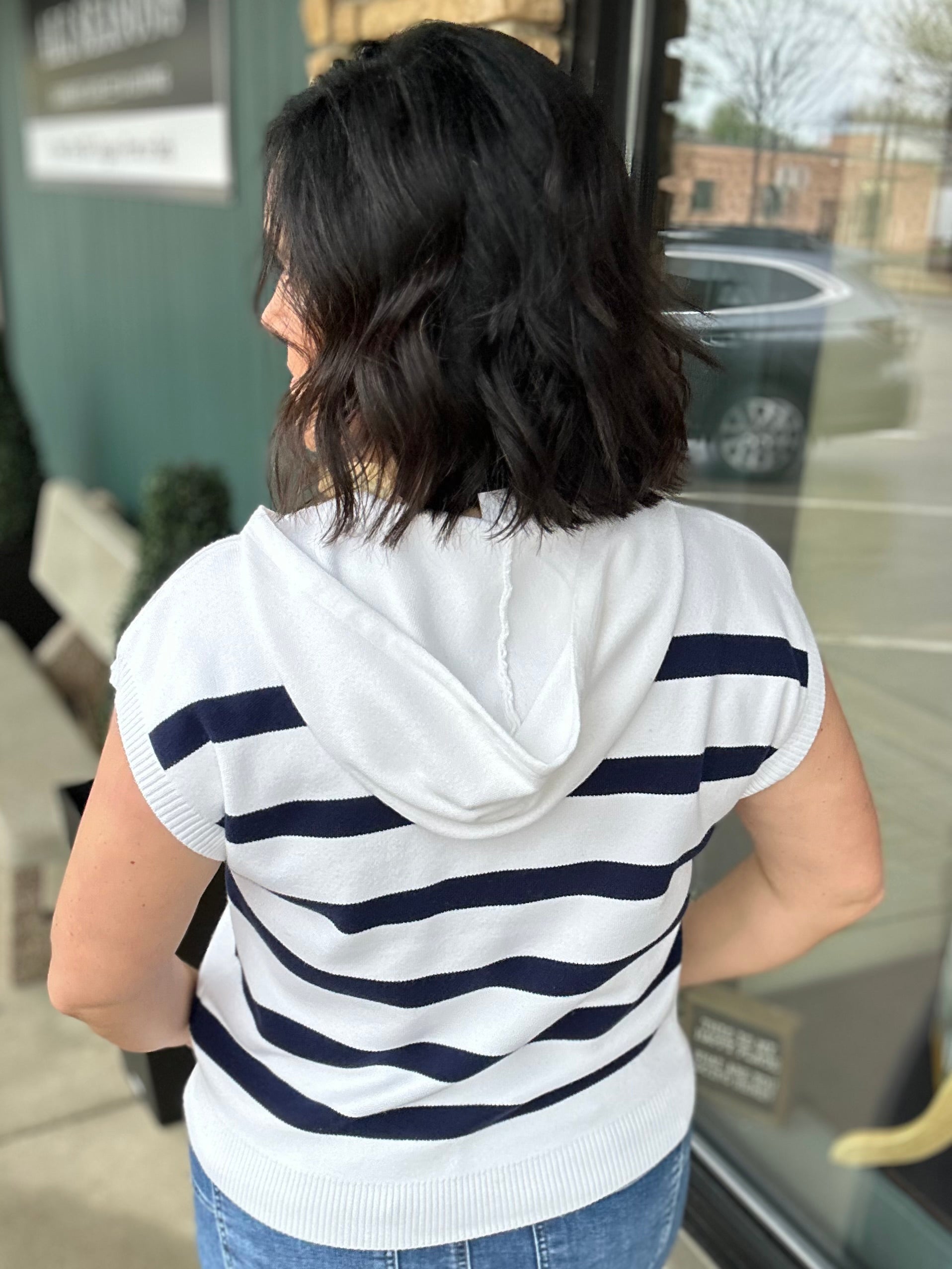 Blue & White Striped Hoodie Sweater Top - Sweater STACCATO
