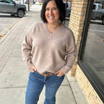 Mocha V-Neck Basic Sweater Top - Sweater HEM & THREAD