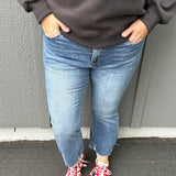 Blue Venice Raw Hem Ankle Flare Jeans