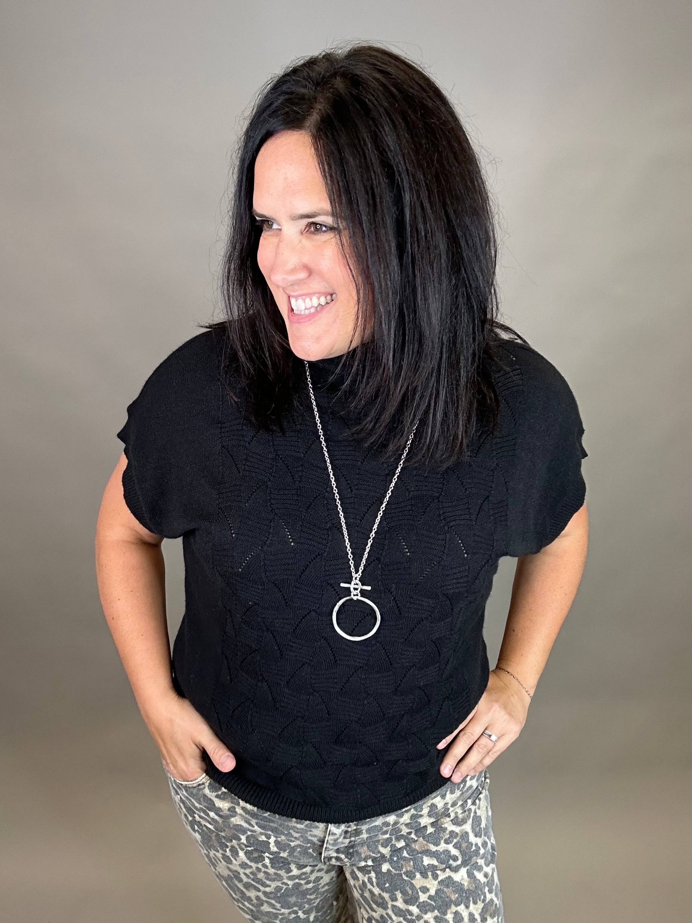 Black Mock Neck Half Sleeve Sweater Top - Sweater STACCATO