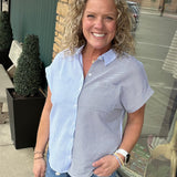 Blue Ramona Color Block Button Down Tops - Button Ups FLAG AND ANTHEM