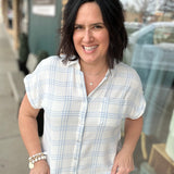 Blue & White Leetonia Dolman Short Sleeve Top Tops - Button Ups FLAG AND ANTHEM