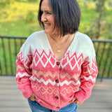 Coral Fair Isle Oversized Cardigan