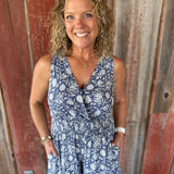 Blue Floral Print Jumper Jumpsuit COZY CO.