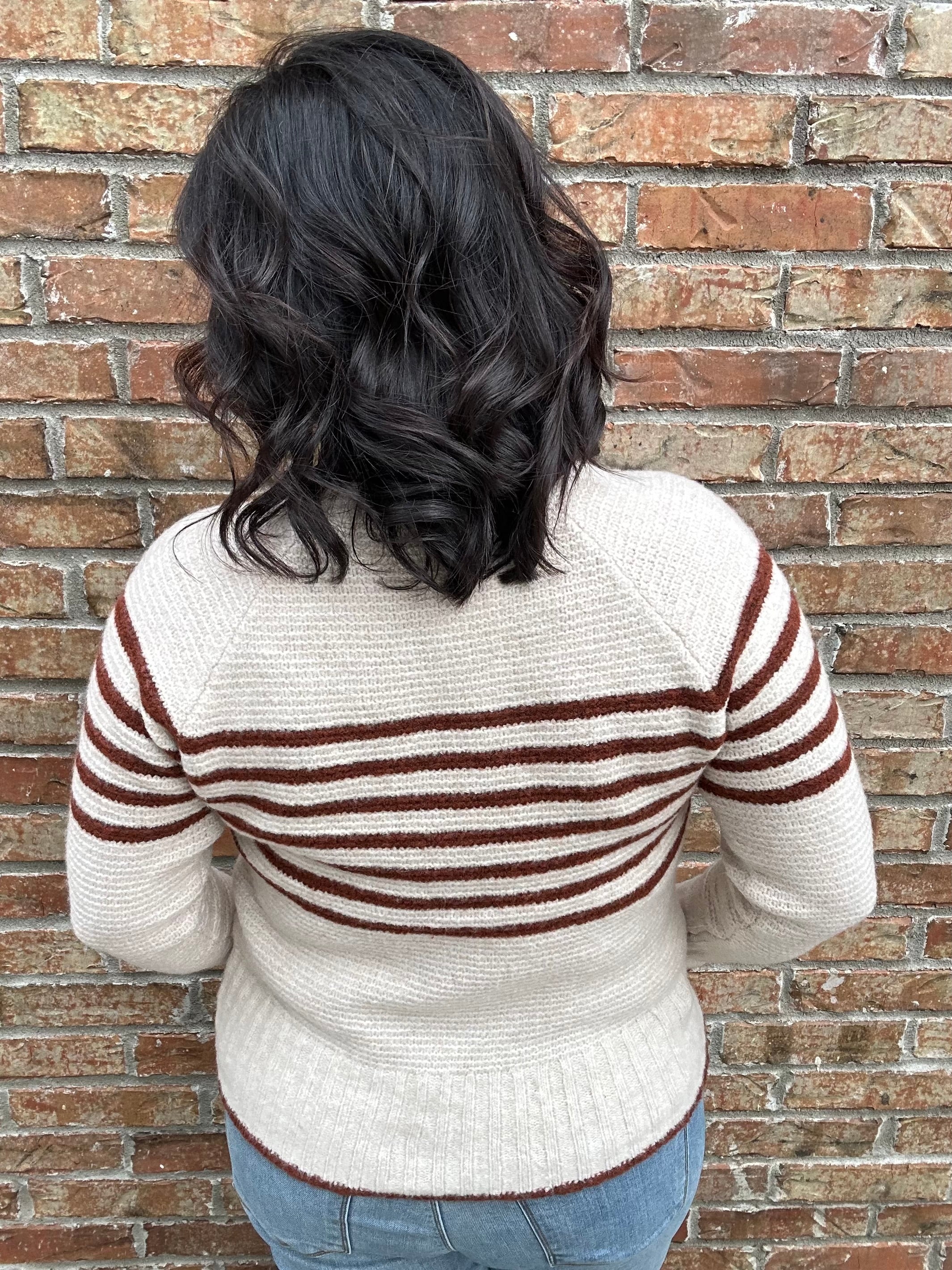 Copper Striped Crew Neck Sweater Top - Sweater STACCATO