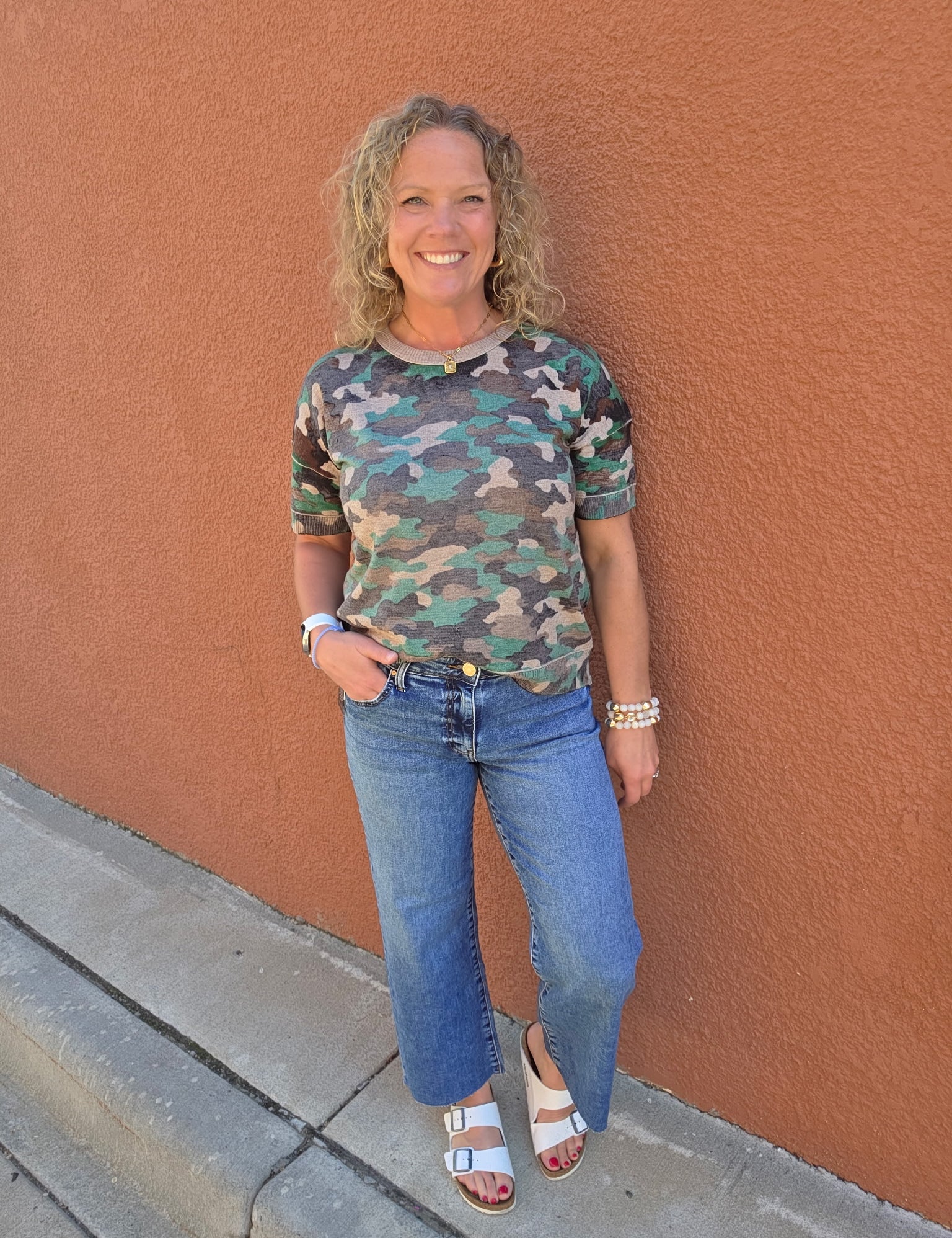 Camo Short Sleeve Sweater Top - Sweater FATE by LFD