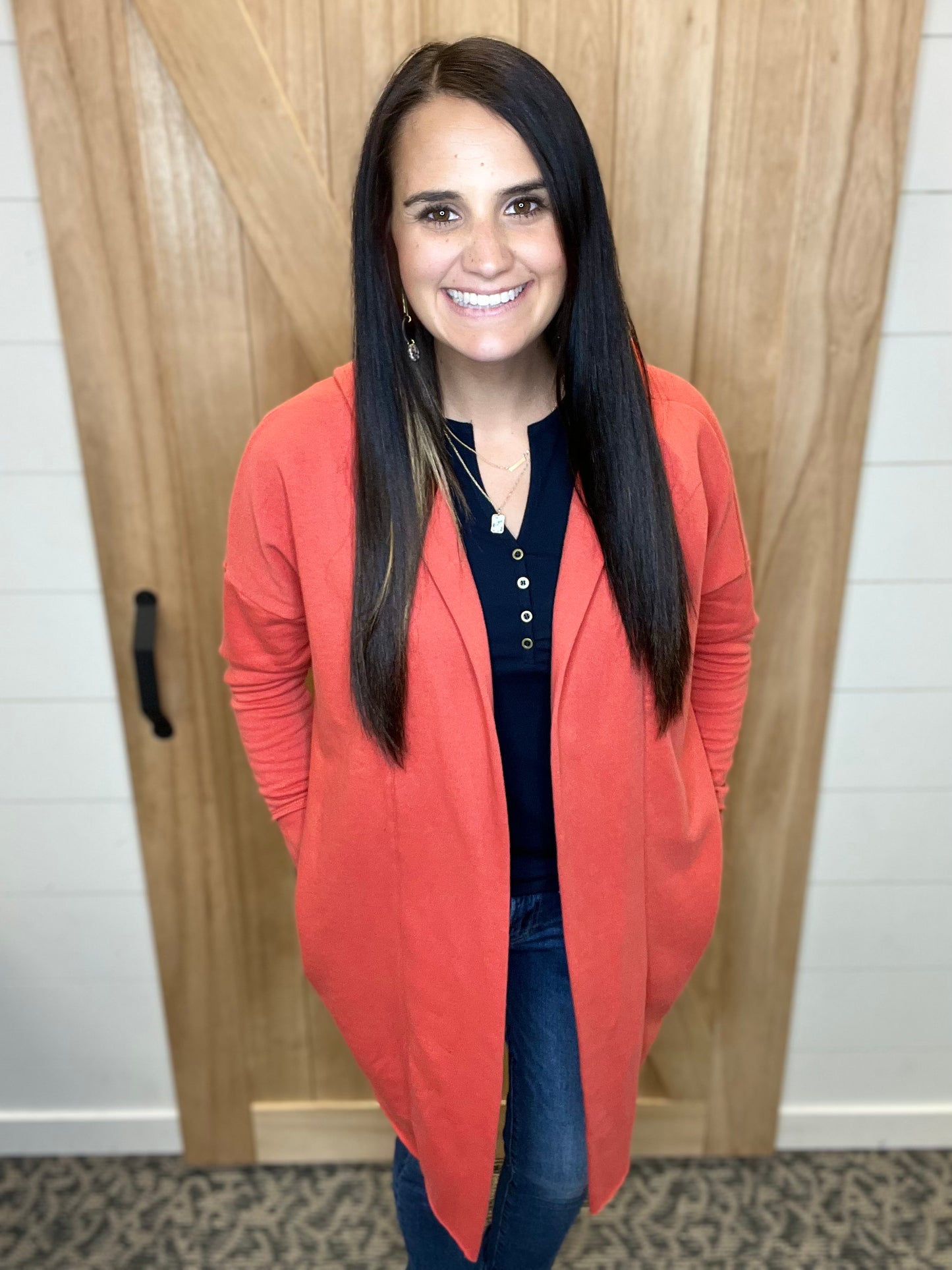 Washed Coral Gabbie Hoodie Cardigan