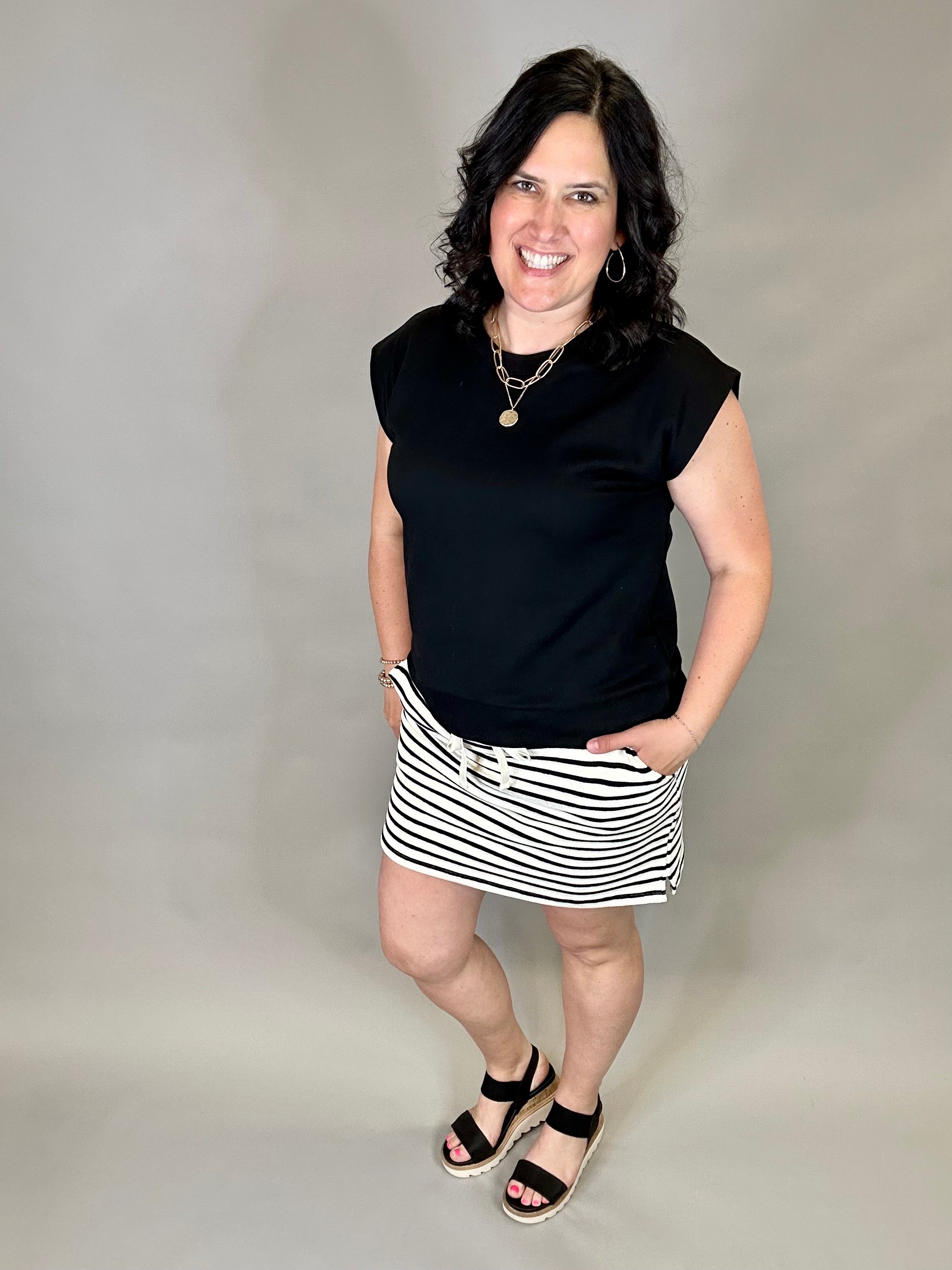 Ivory Black Jenna Skirt Bottom- Skirt THREAD & SUPPLY