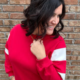 Red Color Block Terry Sweatshirt