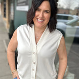 Ivory Button Front Vest Tops- Cardigans DOE & RAE