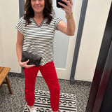 Scarlet Red High-Rise Crop Jogger Pants Bottoms- Joggers RISEN