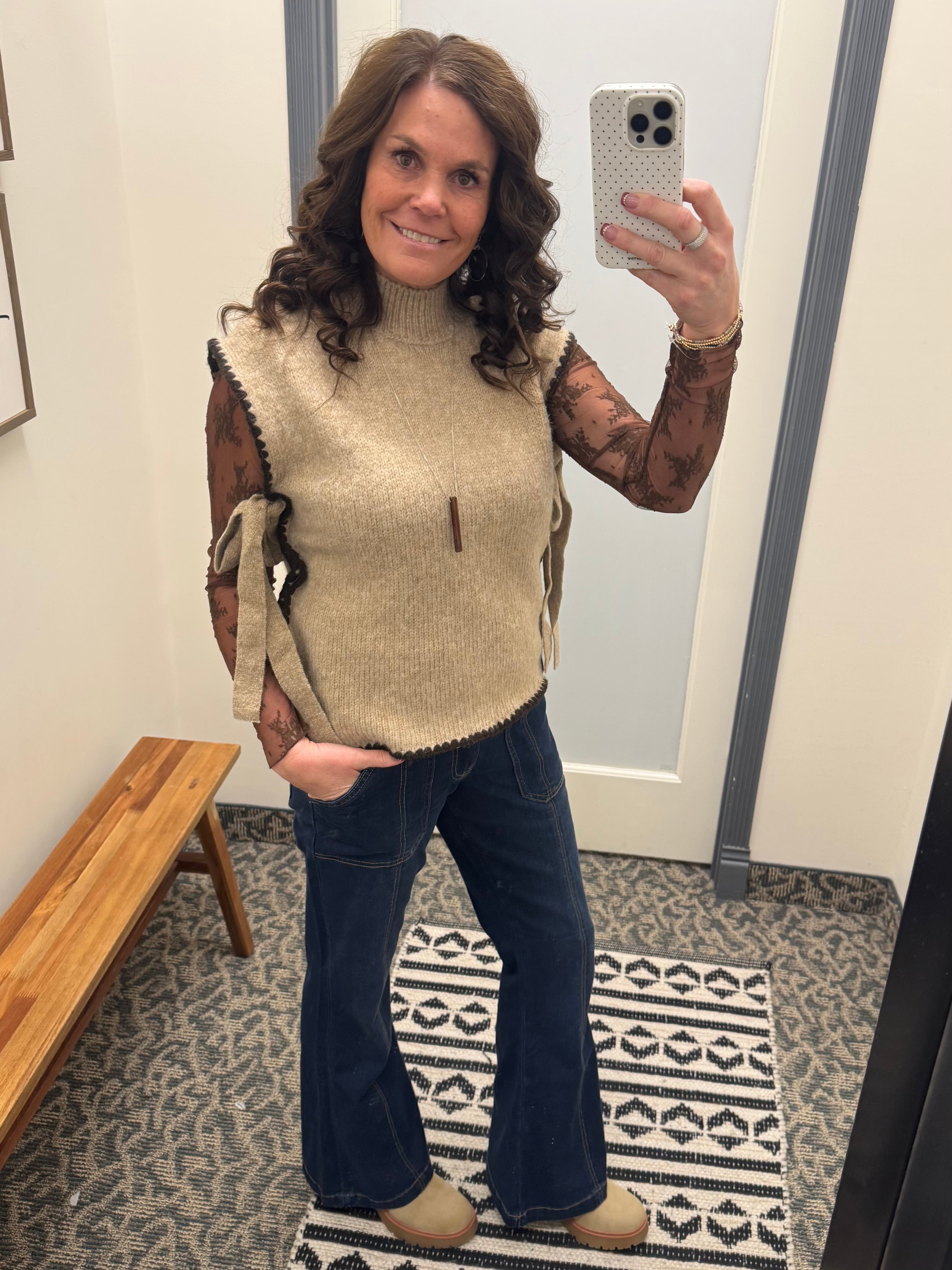 Taupe Mock Neck Side Tie Vest Top - Sweater SUNDAY EDITION