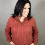 Rust Quilted Half Zip Top Top - Sweatshirt DOE & RAE