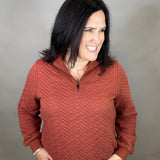 Rust Quilted Half Zip Top Top - Sweatshirt DOE & RAE