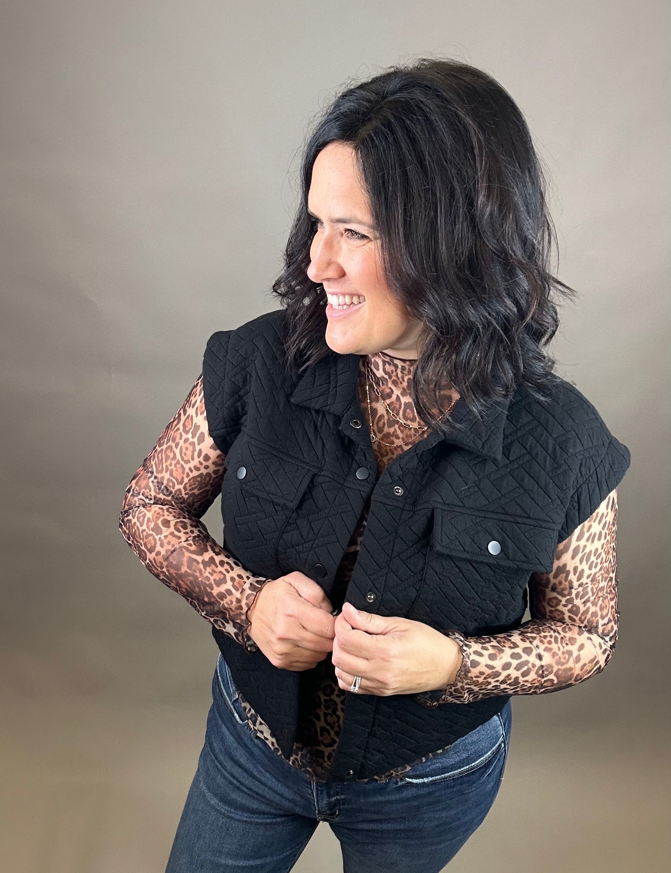 Black Quilted Snap Vest Outerwear - Vest DOE & RAE