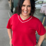 Red Modal V-Neck Top - Sweatshirt RAE MODE