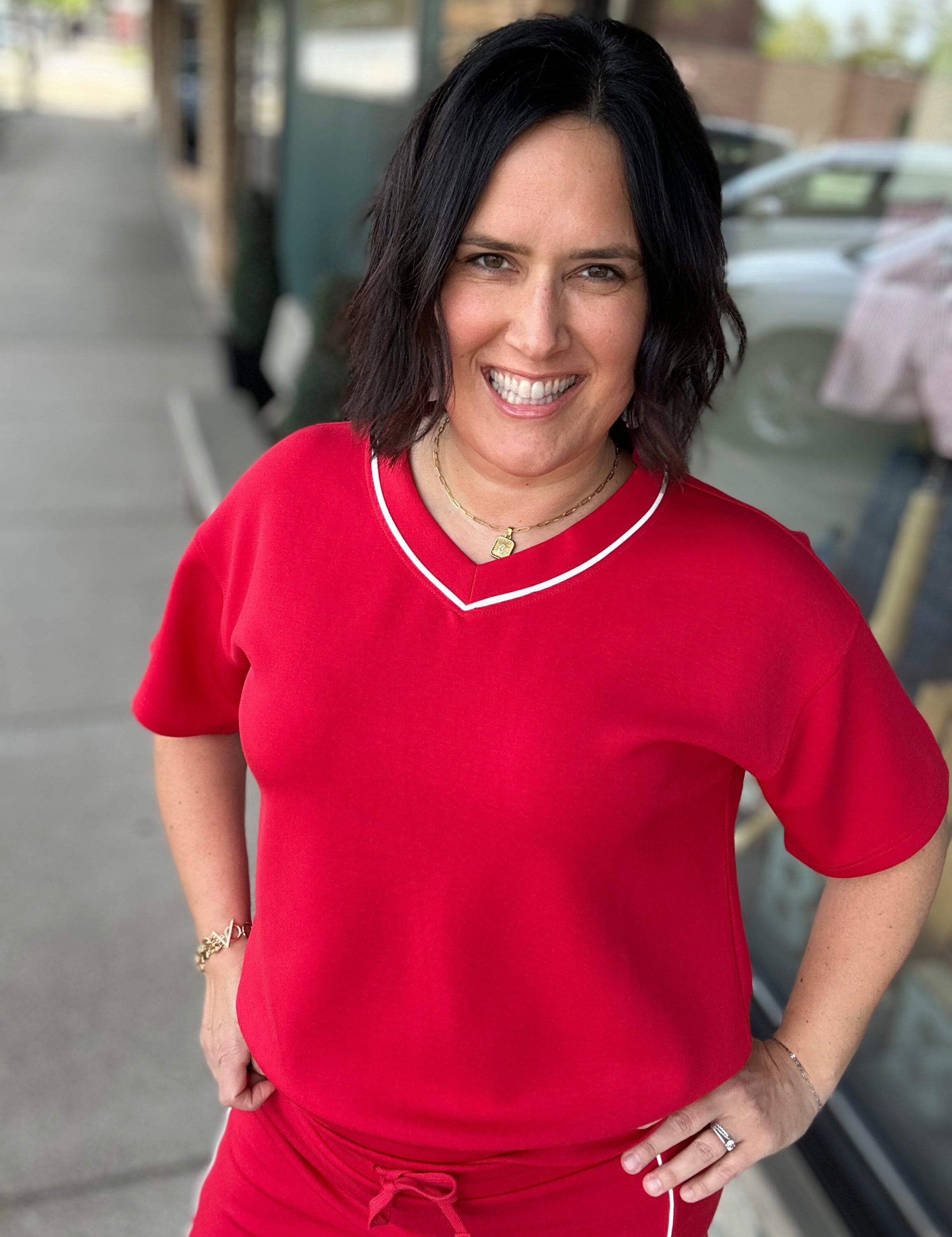 Red Modal V-Neck Top - Sweatshirt RAE MODE