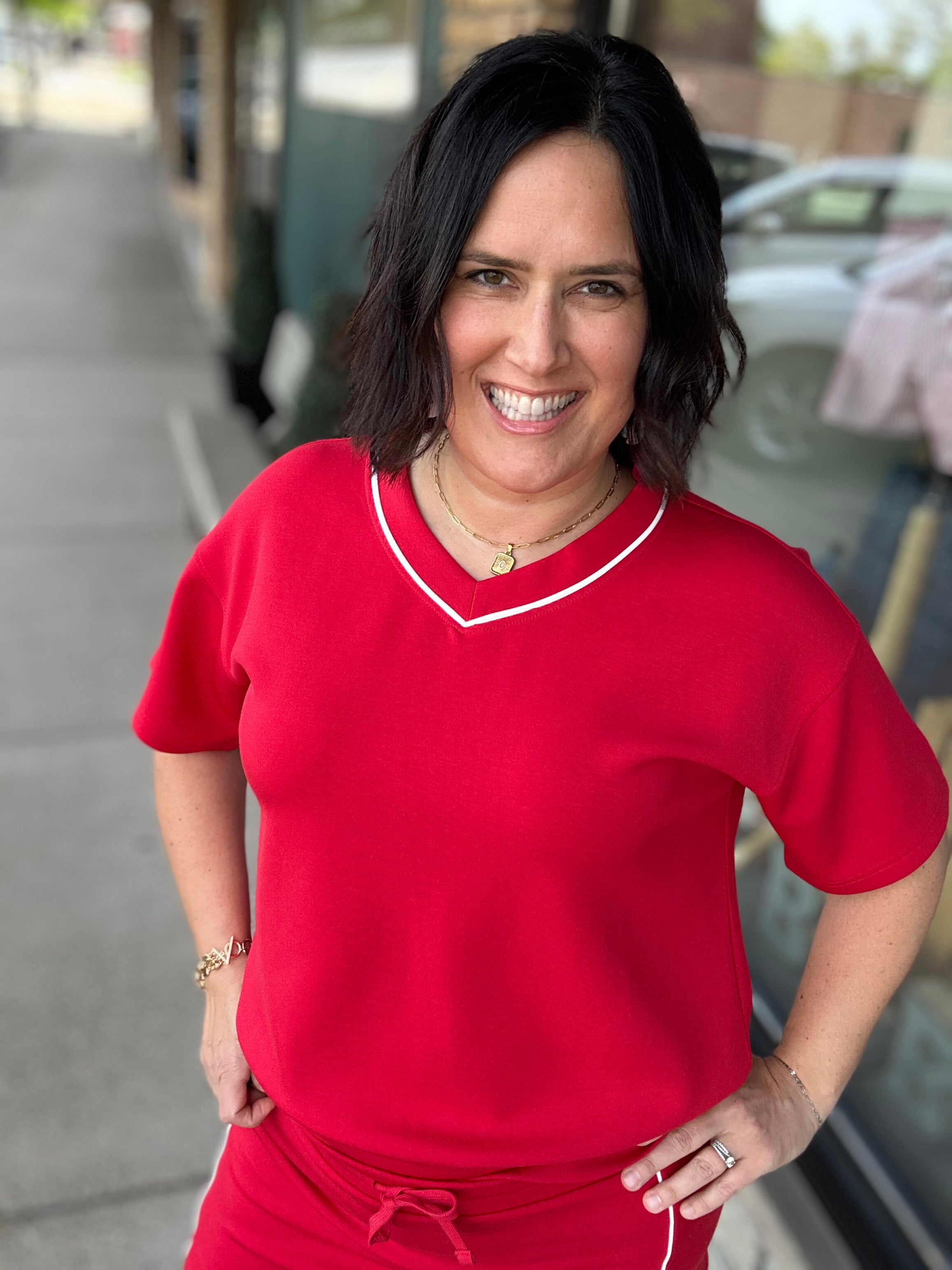 Red Modal V-Neck Top - Sweatshirt RAE MODE