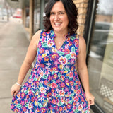 Royal Blue Floral Liz Tiered Dress