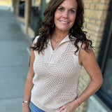 Taupe Half Zip Knit Tank Top - Sweater FATE by LFD