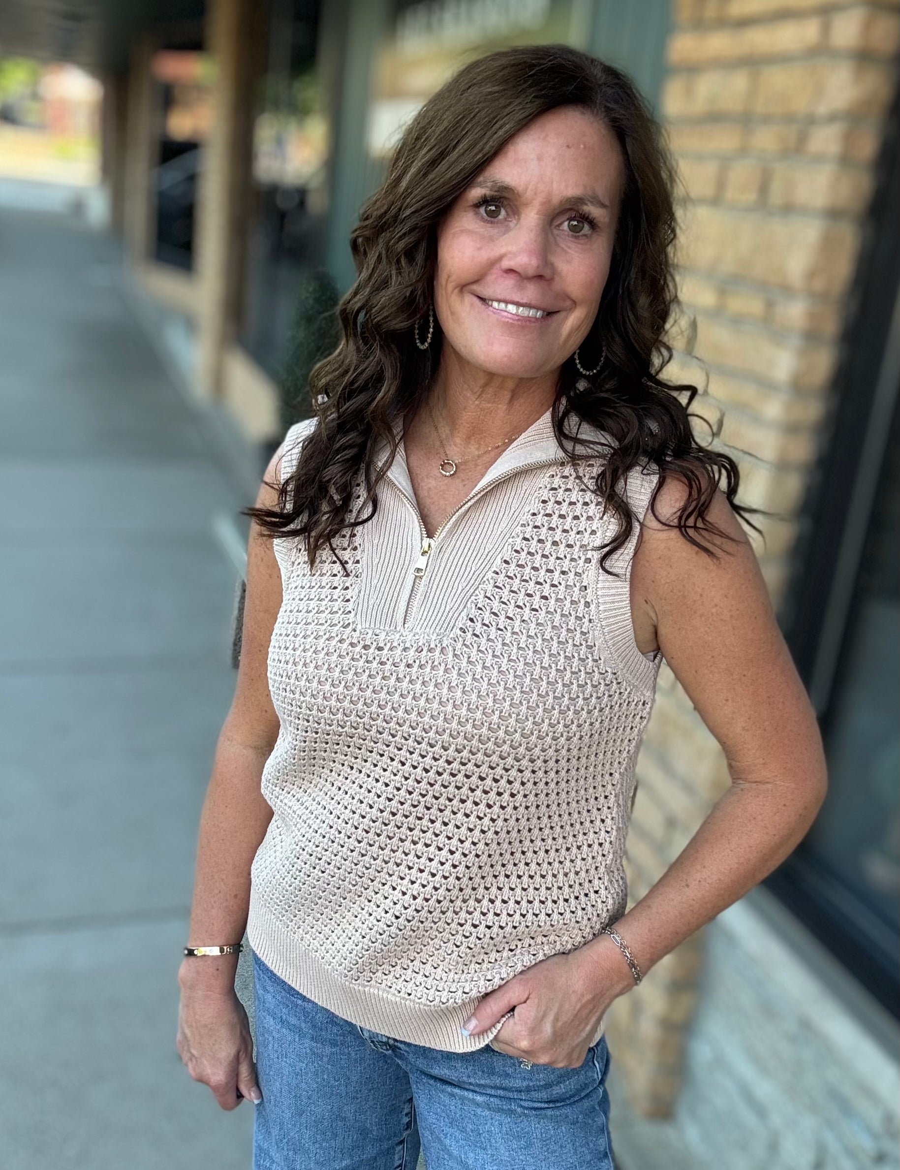 Taupe Half Zip Knit Tank Top - Sweater FATE by LFD