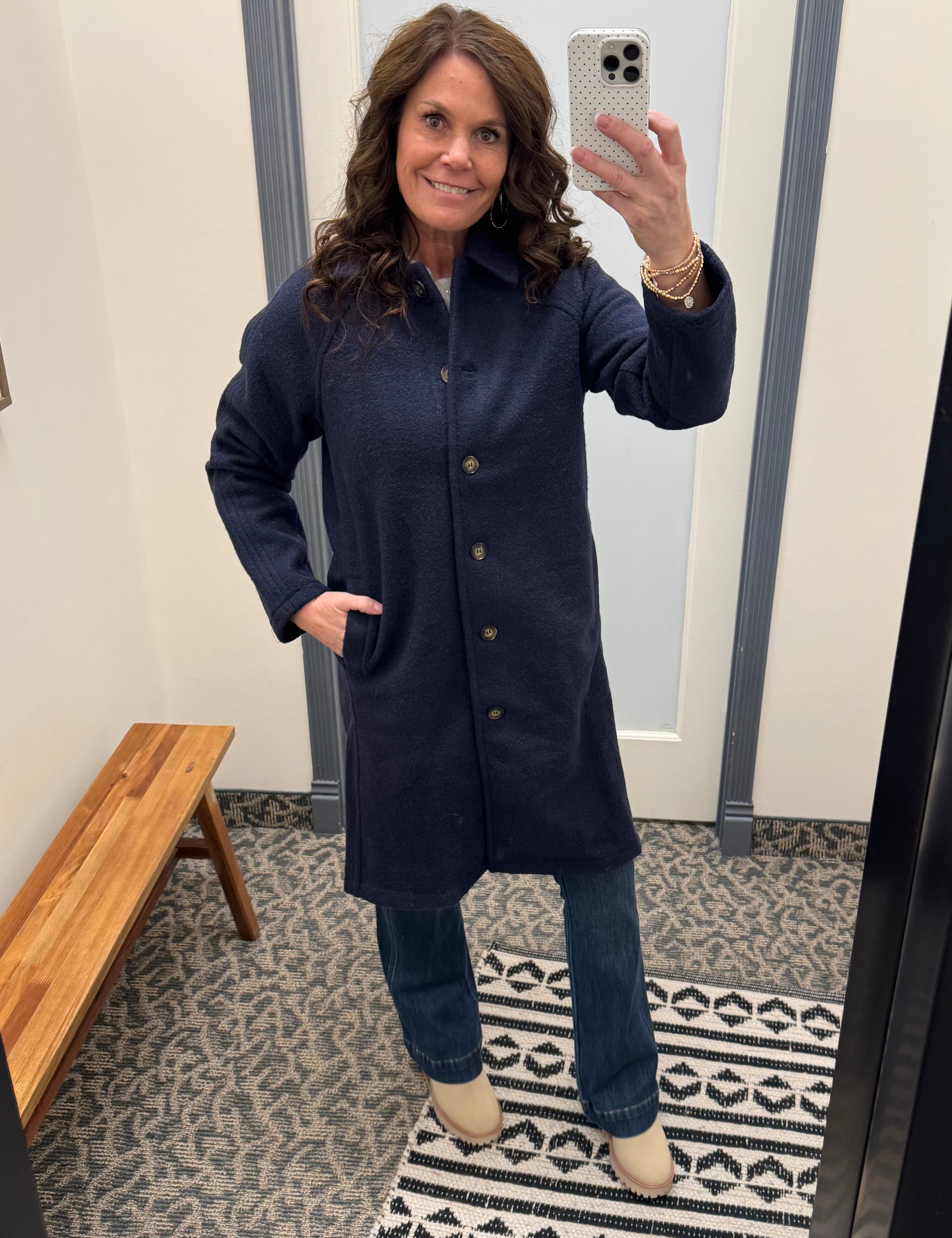 Navy Teddy Button Down Coat Outerwear- Jackets HEM & THREAD