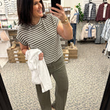 Olive Cream Stripe Rib Top Top - Tee GILLI