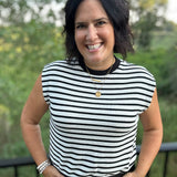 Ivory and Black Cloudy Knit Stripe Sleeveless Top