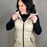 Camel Long Quilted Vest Outerwear - Vest Anorak