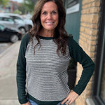 Forest & Taupe Stripe Raglan Crew Sweater Top - Sweater STACCATO