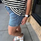 Black & Cream Stripe Crew Neck Top Top - Tee WISHLIST
