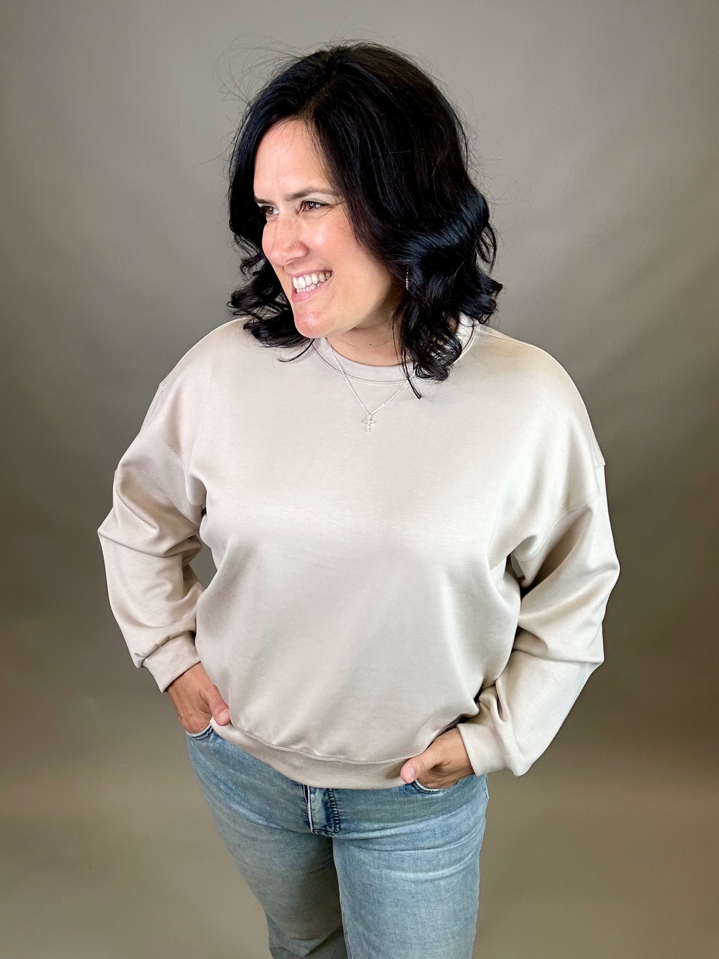 Stone Side Button Sweatshirt Top- Sweatshirts WISHLIST