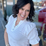 Off White Frilled V Neck Blouse Tops- Blouses STACCATO