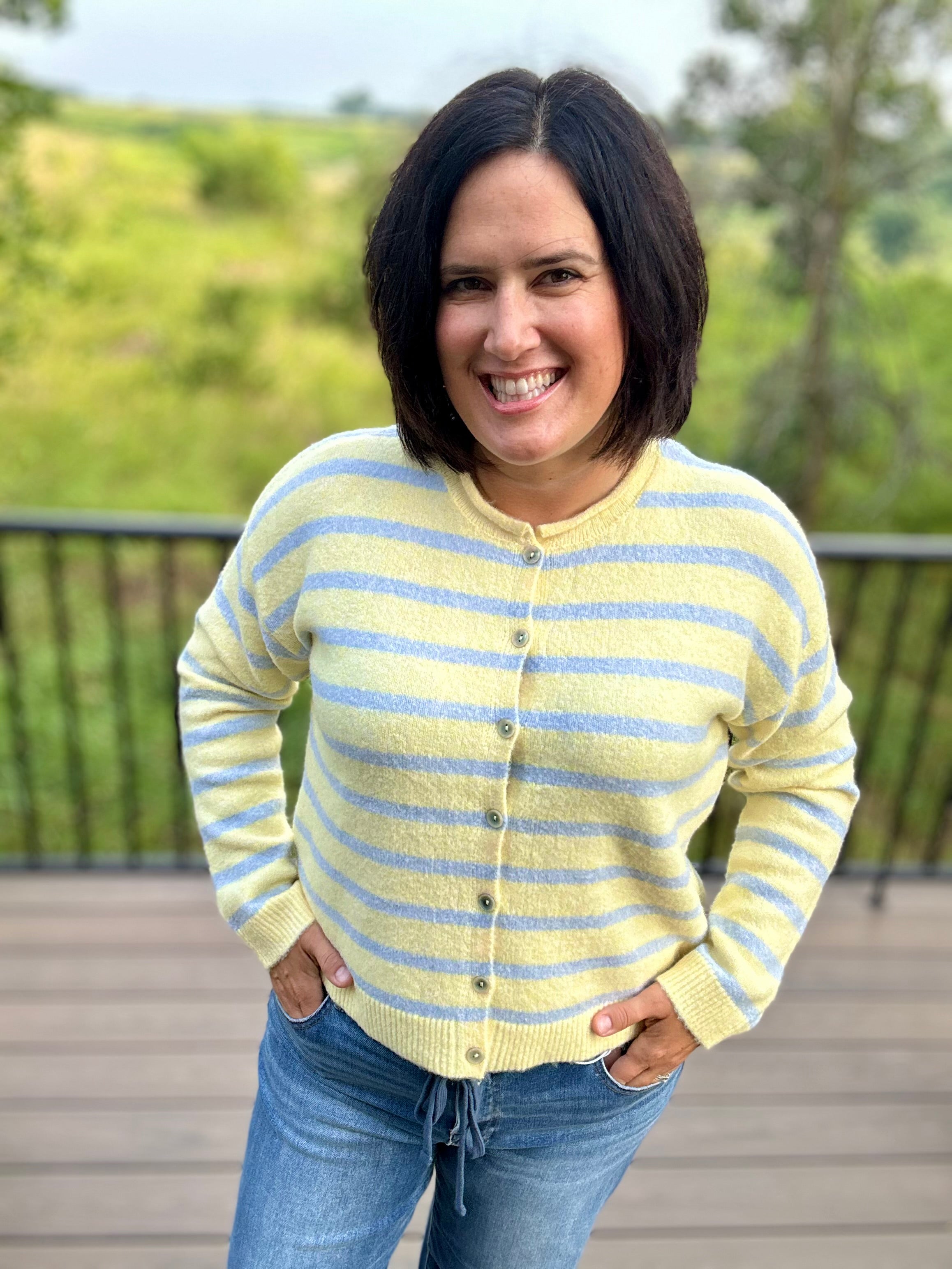 Daisy Sky Striped Cardigan Sweater Tops- Cardigans WISHLIST