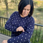 Navy Polka Dot Button Front Cardigan Tops- Cardigans Pologram