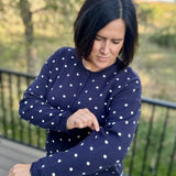 Navy Polka Dot Button Front Cardigan Tops- Cardigans Pologram