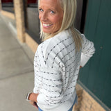 Ivory/Charcoal Textured Stripe Crew Neck Sweater (wacky wed)