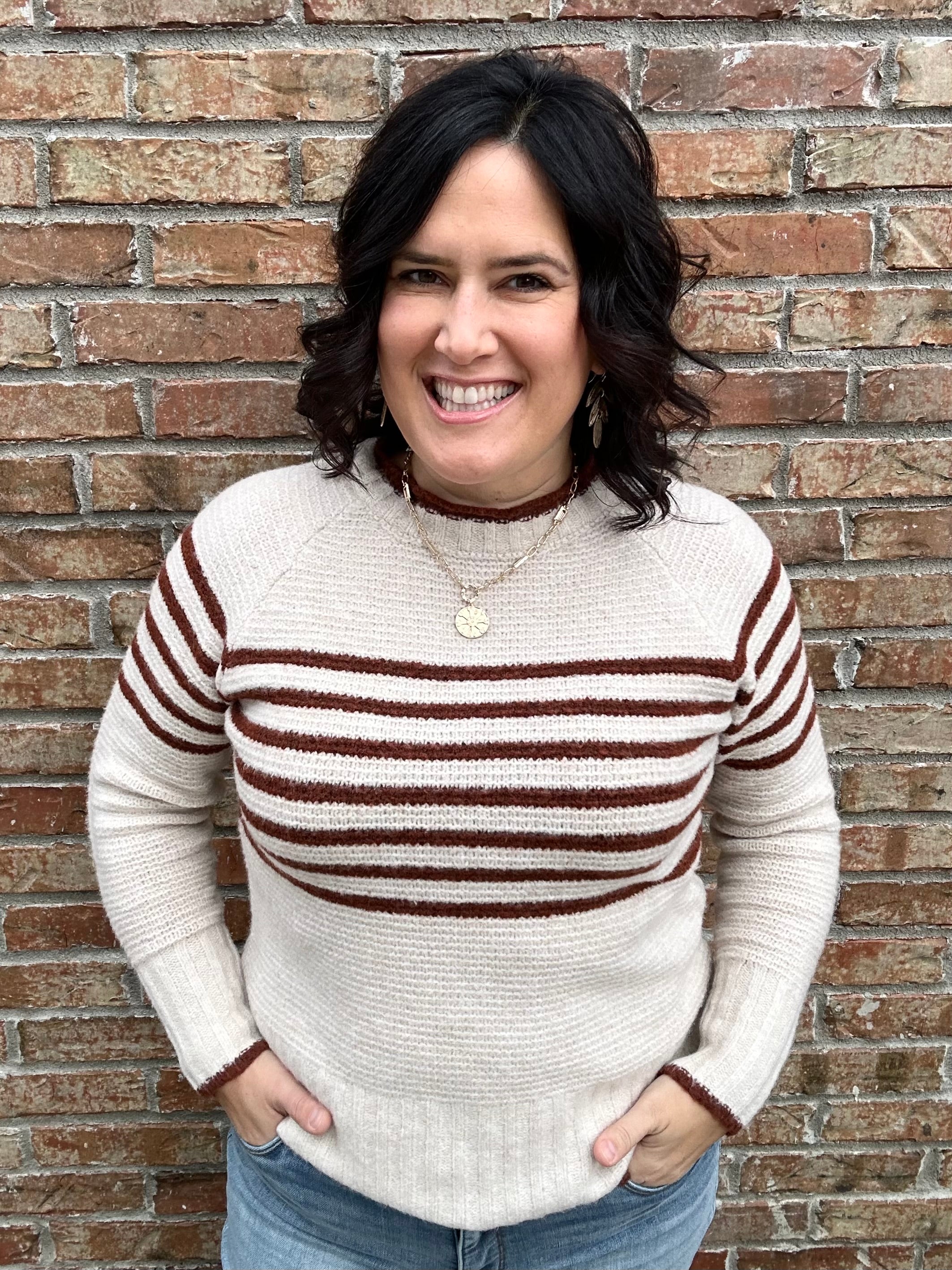 Copper Striped Crew Neck Sweater Top - Sweater STACCATO