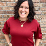 Burgundy Puff Sleeve Sweatshirt