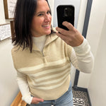 Beige Striped Half Zip Sweater Top Top - Sweater DOE & RAE
