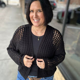 Black Crochet Open Cardigan