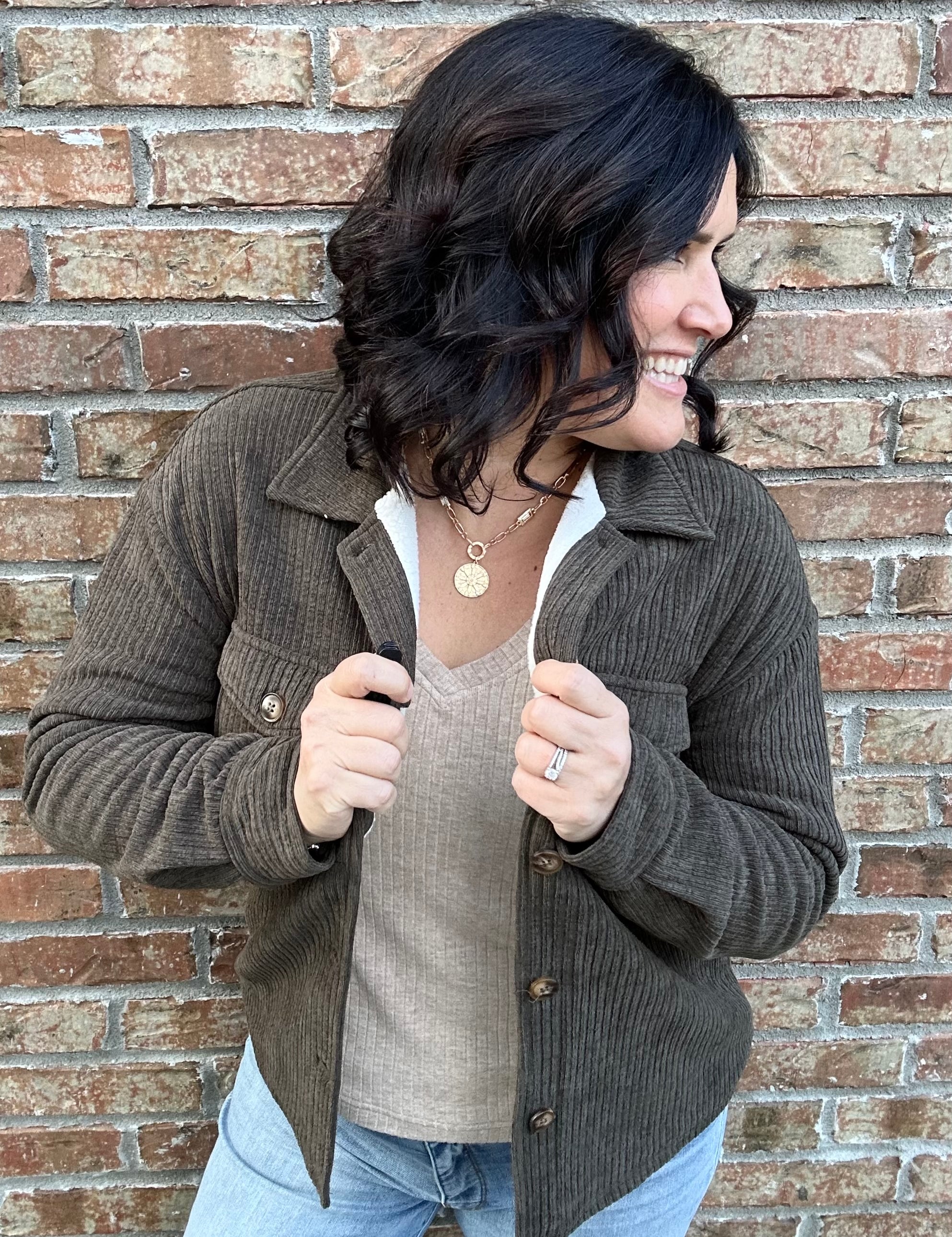 Olive Lined Shirt Jacket Outerwear- Jackets STACCATO